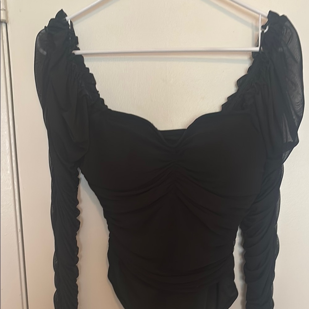 Elegant Black Ruched Women's bodysuit